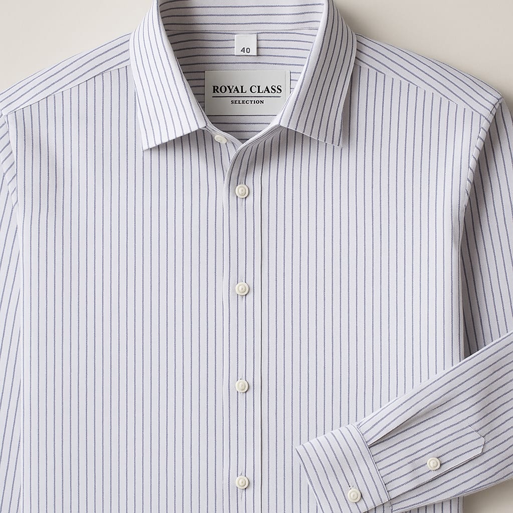 Men's Light Blue & White Striped Long Sleeve Shirt - Classic Point Collar Business Casual Shirt, Regular Fit Button-Up for Office & Social Gatherings, Spring/Fall Non-Stretch Fabric, Hand Wash, Formal Event Attire, Sophisticated Appearance