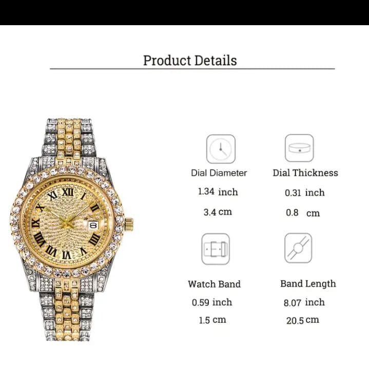 A07649 Vintage Rhinestone-Encrusted Roman Numeral Dial Quartz Watch with Maroon Face & -Accented Stainless Steel/Zinc Alloy Band - Unisex Analog Watch, Formal Timepiece, Sparkling Encrusted Crystals