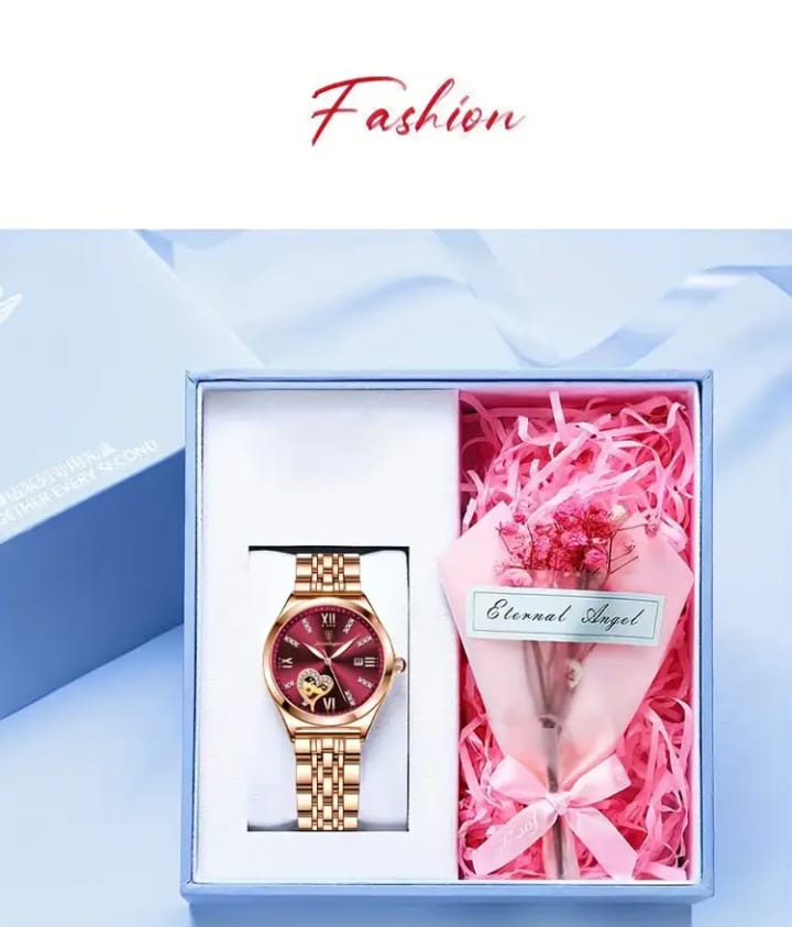 POEDAGAR Elegant Women's Quartz Watch - Rose Golden-Tone Stainless Steel, Luminous Hands & Calendar,, Date Display with Heart Detail