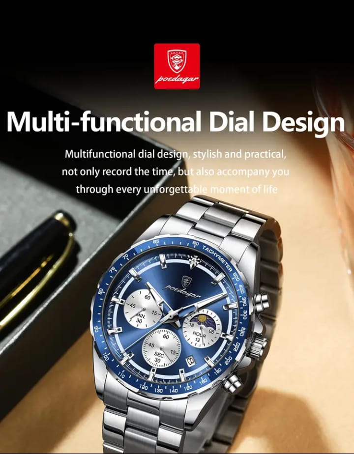 The New Model of The Baida Watch Is a Hot-Selling Waterproof Luminous Calendar Men'S Chronograph Wristwatch, Featuring a High-End Business Style, Bold Trend, Suitable for Students, And Made of Stainless Steel.