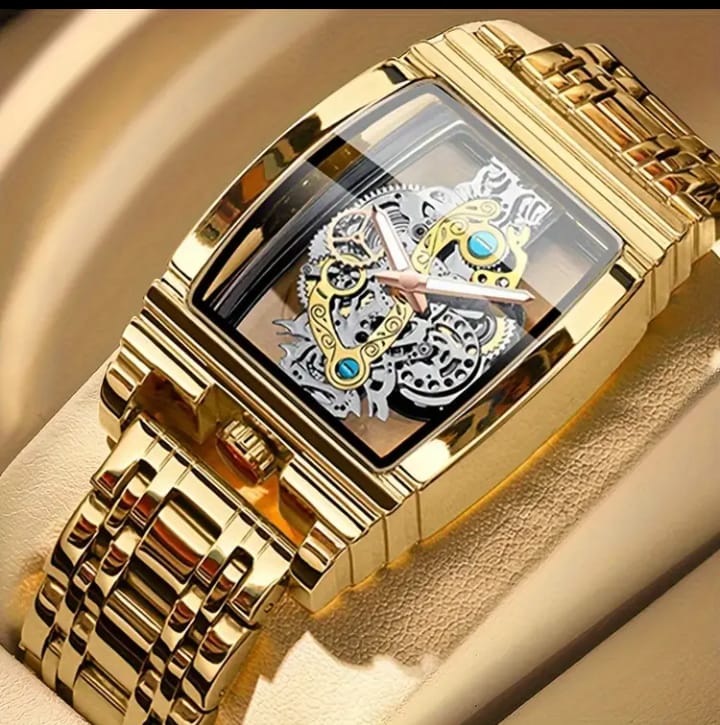 Luxury Quartz Watch with Folding Clasp - Sleek, Hollow-Out Design, Luminous Dial, Stainless Steel Band