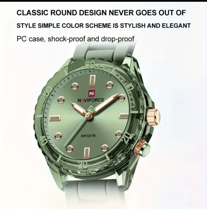 NAVIFORCE Women'S Watch with Vapor Phase Silicone Strap and PC Case, Featuring a Simple Color Scheme and Luminous Mode, Offering a Stylish, Exquisite, and Elegant Experience for Women