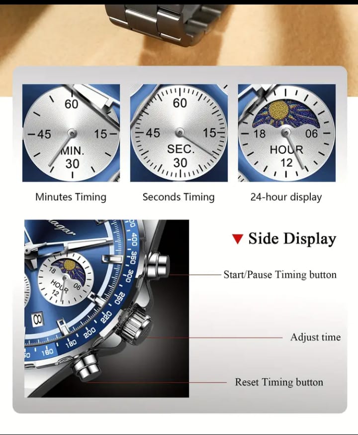 The New Model of The Baida Watch Is a Hot-Selling Waterproof Luminous Calendar Men'S Chronograph Wristwatch, Featuring a High-End Business Style, Bold Trend, Suitable for Students, And Made of Stainless Steel.