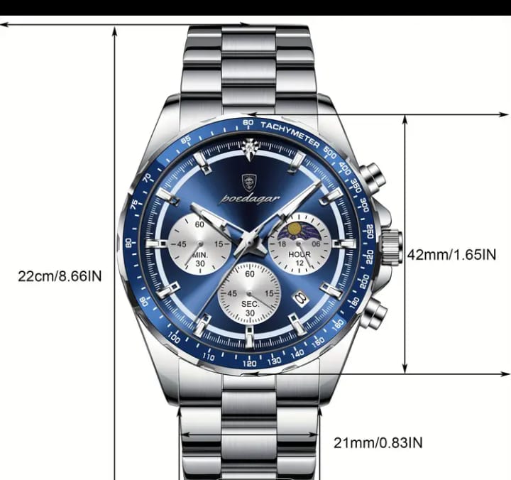 The New Model of The Baida Watch Is a Hot-Selling Waterproof Luminous Calendar Men'S Chronograph Wristwatch, Featuring a High-End Business Style, Bold Trend, Suitable for Students, And Made of Stainless Steel.