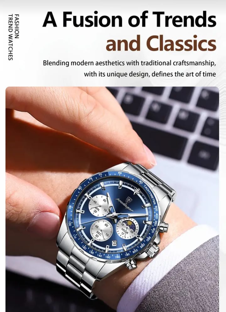 The New Model of The Baida Watch Is a Hot-Selling Waterproof Luminous Calendar Men'S Chronograph Wristwatch, Featuring a High-End Business Style, Bold Trend, Suitable for Students, And Made of Stainless Steel.