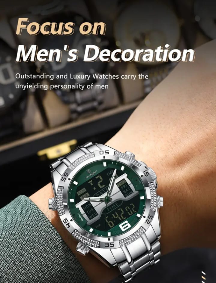 POEDAGAR lemen'S Watch, with, Luminous, Alarm, Calendar, and Stopwatch Functions, Features Two Hours, Made of Stainless Steel with Electronic Movement.