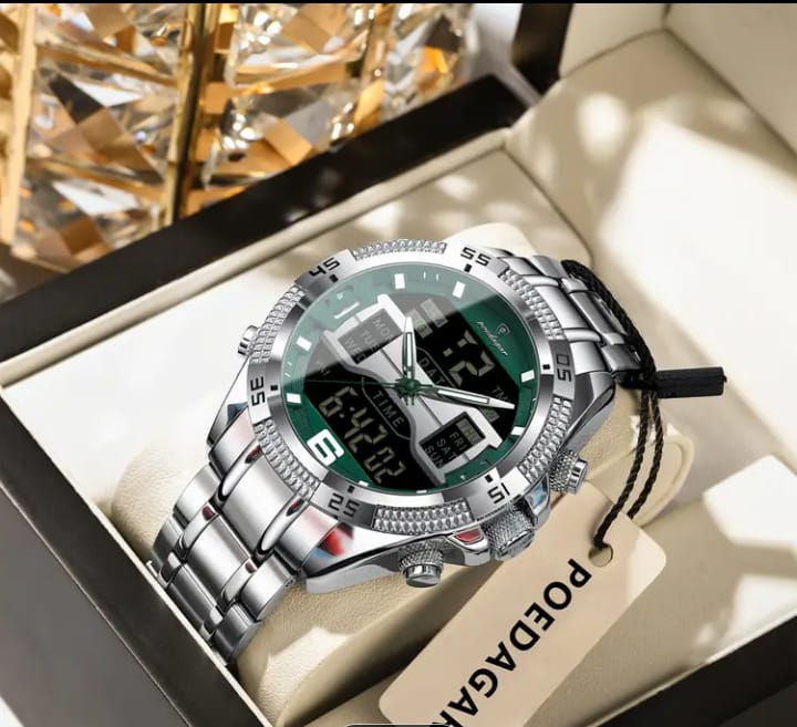POEDAGAR lemen'S Watch, with, Luminous, Alarm, Calendar, and Stopwatch Functions, Features Two Hours, Made of Stainless Steel with Electronic Movement.