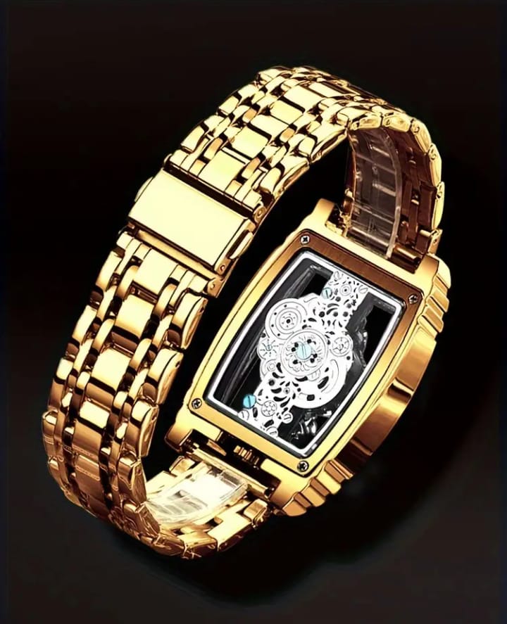 Luxury Quartz Watch with Folding Clasp - Sleek, Hollow-Out Design, Luminous Dial, Stainless Steel Band