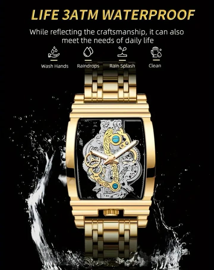 Luxury Quartz Watch with Folding Clasp - Sleek, Hollow-Out Design, Luminous Dial, Stainless Steel Band