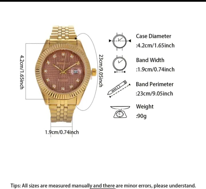 RICECGO 1pc Men's Golden Stainless Steel Strap Quartz Watch: Perfect for Business Meetings and Gift Giving
