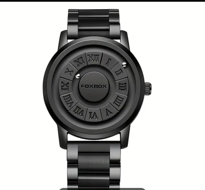 Foxbox Quartz Watch, Avant-Garde Style, Water-Resistant 30m, Round Zinc Alloy Case, Electronic Drive, Battery Powered with Button Battery, Faux Leather & Stainless Steel Strap, Personalized Dial Display, Ideal for Family Gatherings & Halloween Gifts