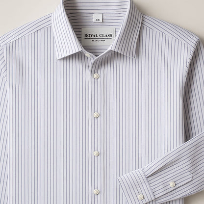 Men's Light Blue & White Striped Long Sleeve Shirt - Classic Point Collar Business Casual Shirt, Regular Fit Button-Up for Office & Social Gatherings, Spring/Fall Non-Stretch Fabric, Hand Wash, Formal Event Attire, Sophisticated Appearance