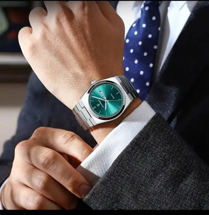 POEDAGAR Luxury Quartz Men'S Wristwatch - Luminous Date & Week Display, Stainless Steel Band, Water-Resistant (IPX8), Ideal Gift for Business Professionals