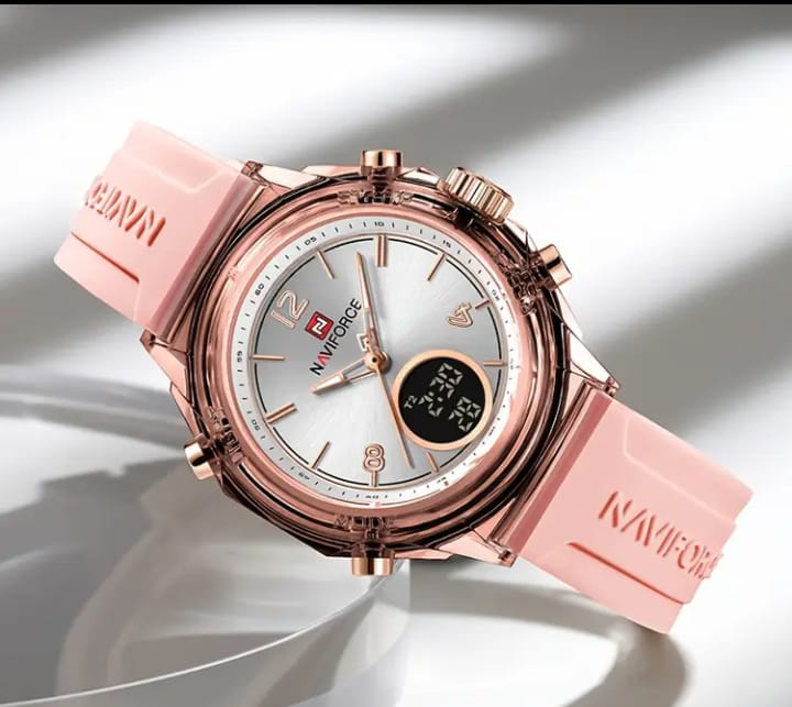 NAVIFORCE Women's Dual Display Sport Watch - Quartz Analog & Digital Watch with 5ATM, Silicone Strap, Date Indicator, Pink Accents for Casual & Lifestyles, Casual Attire, Sleek Watch Design, Clear Numeral Markers