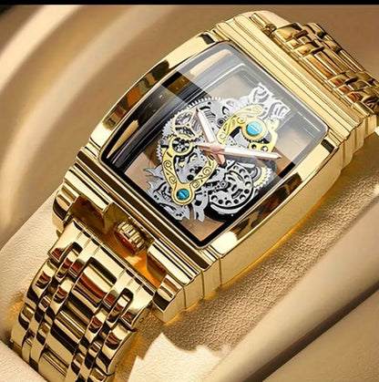 Luxury Quartz Watch with Folding Clasp - Sleek, Hollow-Out Design, Luminous Dial, Stainless Steel Band