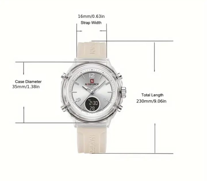 NAVIFORCE Women's Dual Display Sport Watch - Quartz Analog & Digital Watch with 5ATM, Silicone Strap, Date Indicator, Pink Accents for Casual & Lifestyles, Casual Attire, Sleek Watch Design, Clear Numeral Markers