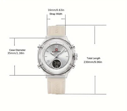 NAVIFORCE Women's Dual Display Sport Watch - Quartz Analog & Digital Watch with 5ATM, Silicone Strap, Date Indicator, Pink Accents for Casual & Lifestyles, Casual Attire, Sleek Watch Design, Clear Numeral Markers