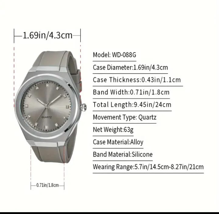 1pc Casual Fashion Quartz Watch, Silicone Band, Zinc Alloy Case, Electronic Movement, Pointer Display, Battery Powered (WD-088G)