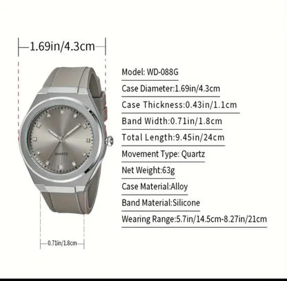 1pc Casual Fashion Quartz Watch, Silicone Band, Zinc Alloy Case, Electronic Movement, Pointer Display, Battery Powered (WD-088G)
