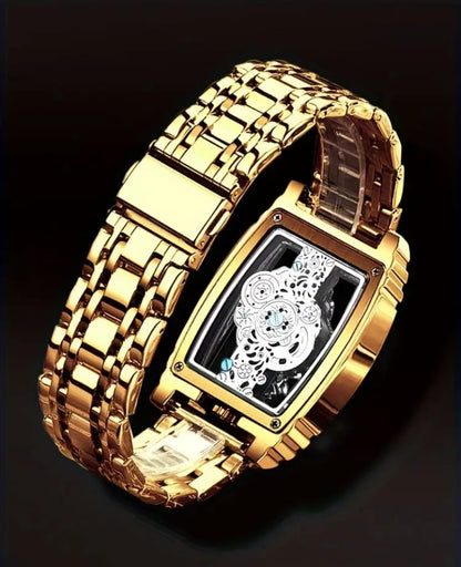 Luxury Quartz Watch with Folding Clasp - Sleek, Hollow-Out Design, Luminous Dial, Stainless Steel Band