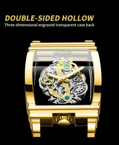 Luxury Quartz Watch with Folding Clasp - Sleek, Hollow-Out Design, Luminous Dial, Stainless Steel Band