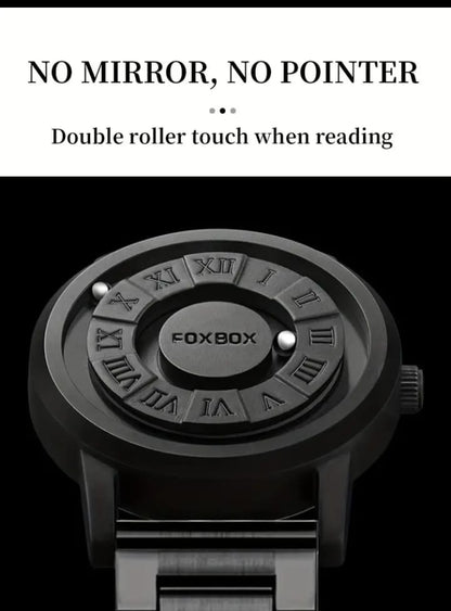 Foxbox Quartz Watch, Avant-Garde Style, Water-Resistant 30m, Round Zinc Alloy Case, Electronic Drive, Battery Powered with Button Battery, Faux Leather & Stainless Steel Strap, Personalized Dial Display, Ideal for Family Gatherings & Halloween Gifts