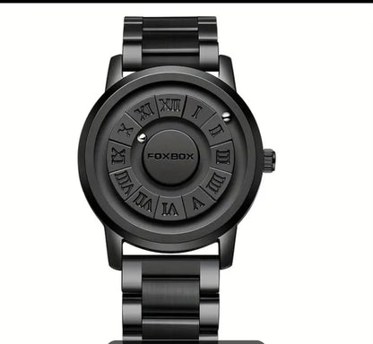 Foxbox Quartz Watch, Avant-Garde Style, Water-Resistant 30m, Round Zinc Alloy Case, Electronic Drive, Battery Powered with Button Battery, Faux Leather & Stainless Steel Strap, Personalized Dial Display, Ideal for Family Gatherings & Halloween Gifts